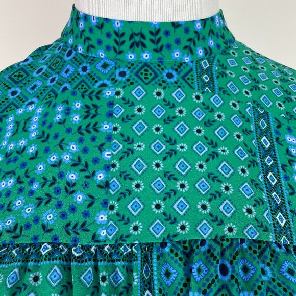 LOFT Teal Green Ditsy Floral Print Top Babydoll - Picture 2 of 9